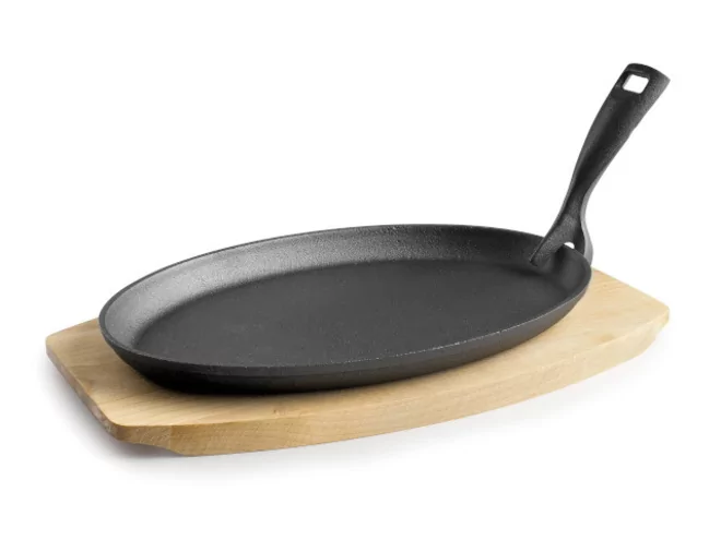 Cast iron oval  removable handle on wooden base 240mm