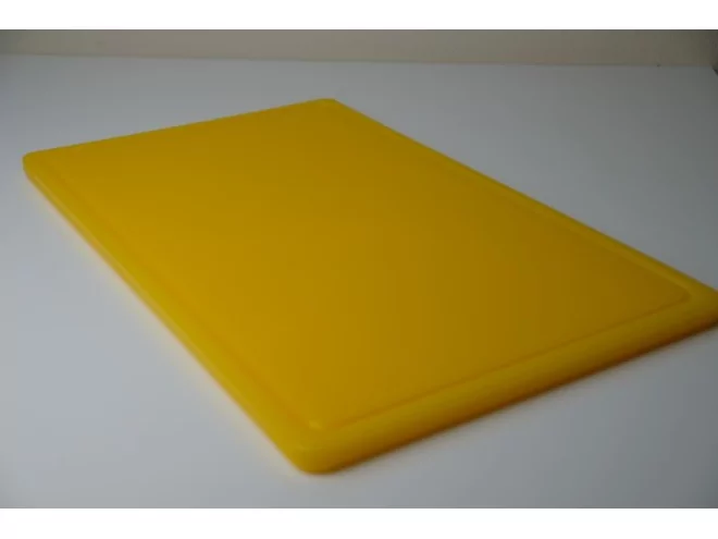 Snijplank HDPE met sapgeul geel L325xB265xH15mm