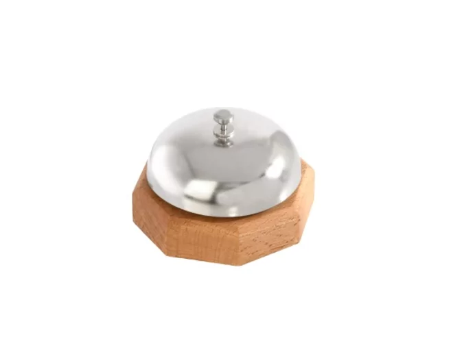 Sonnette réception chromée sur support en bois D91xH58mm