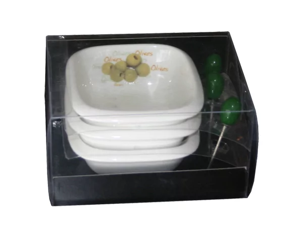 3 pcs set square bowls olives decorated with pick