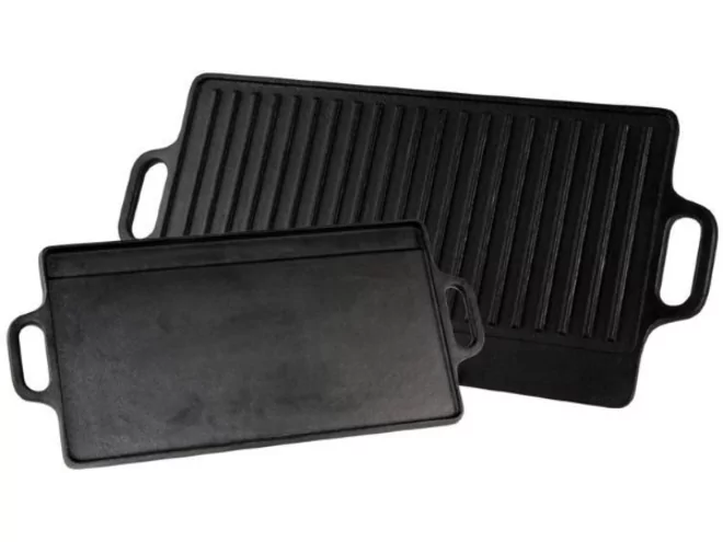 Plancha bakplaat gietijzer 2-zijdig vlak/grill handv L380xB230