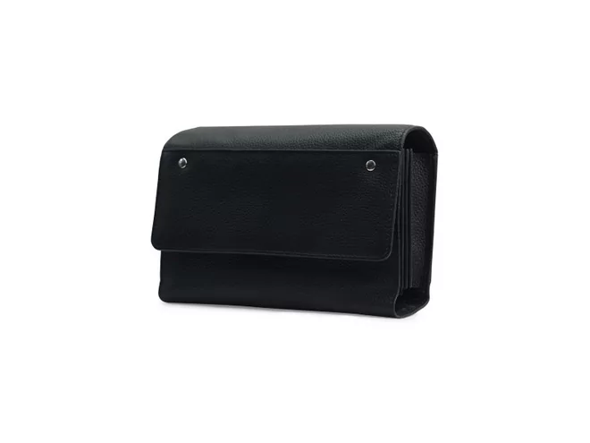 Portefeuille cuir noir 5 compartiments + ceinture velcr