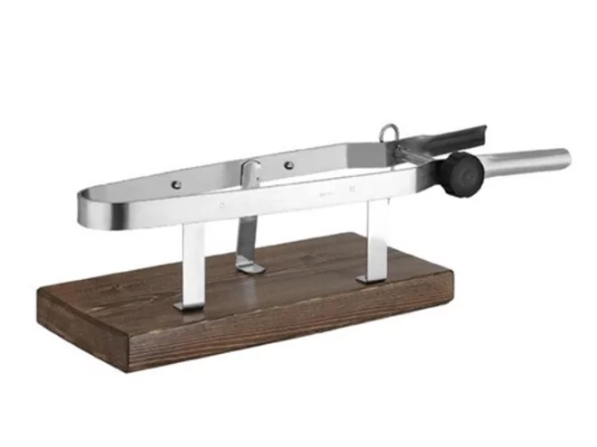 Serre-jambon en inox 18/10 plateau en bois L58xH17cm