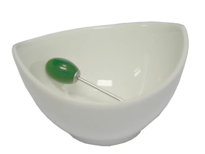Set van 3 porseleinen olijfbowls wit met prikker