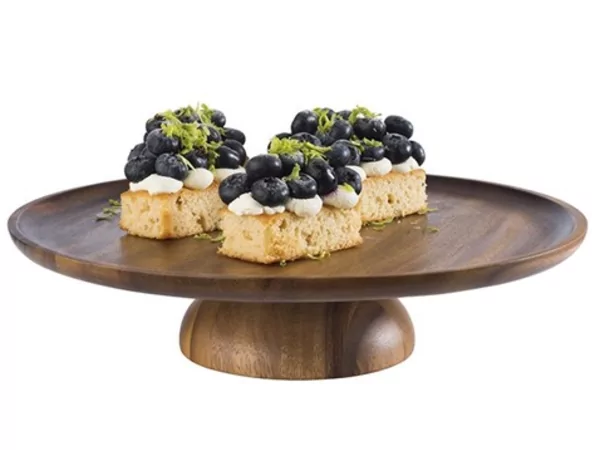 Taartschotel/presentatieschotel op voet acacia Ø330xH80mm