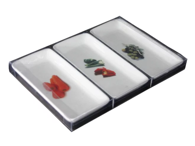 Set van 3 rechthoekige schaaltjes 170x75mm décor