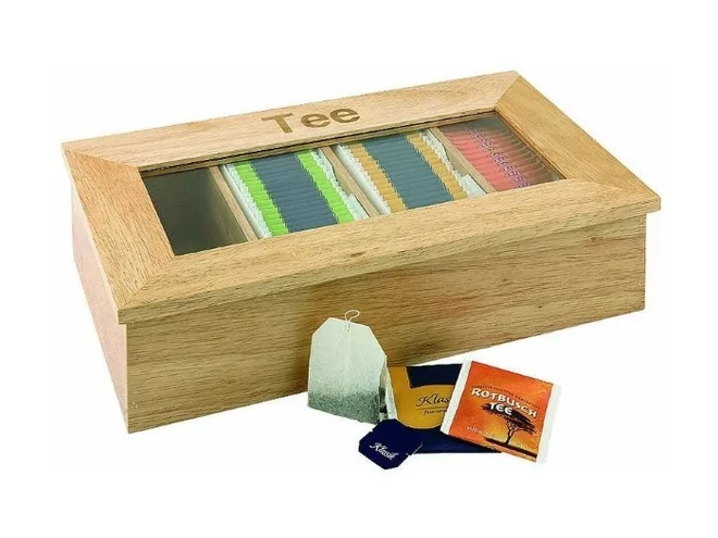 Houten theedoos TEE 4-vaks L335xB200xH90mm