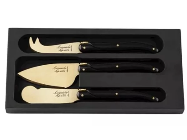 Laguiole couteau fromage stonewashed gold/black p/pc