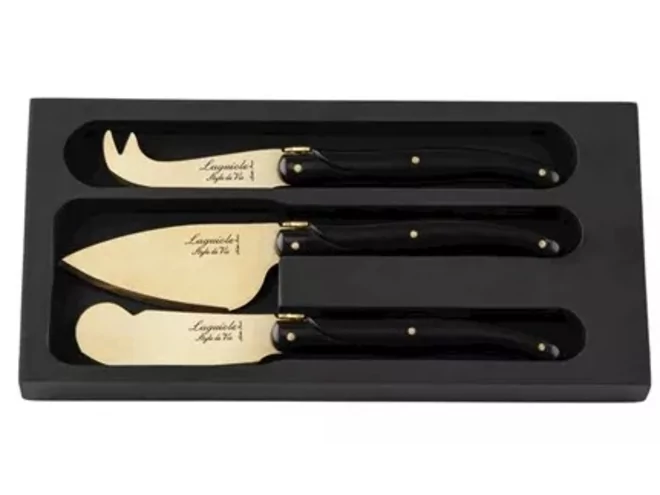 Laguiole couteau fromage stonewashed gold/black p/pc