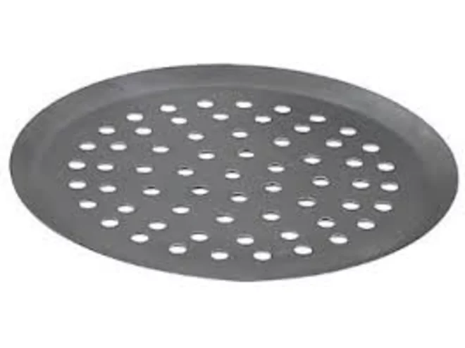 Moule pizza perforée tôle bleu bord relevé 32cm