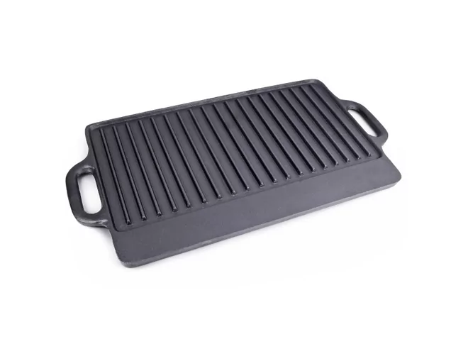 Plancha fonte 2 côtés lisse/grille 2 anses L380xB230mm