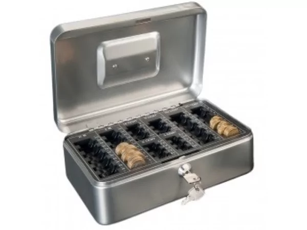 Cash box metal grey with coin box 250x180x90mm