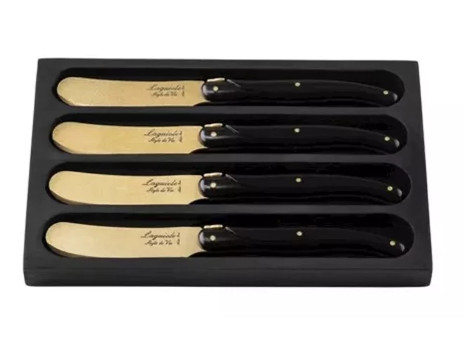 Laguiole butterknife stonewashed gold/black p/pc