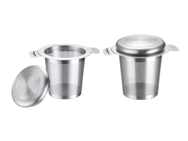 Theezeefje met schoteltje/deksel 18/8 D75/95xH75mm